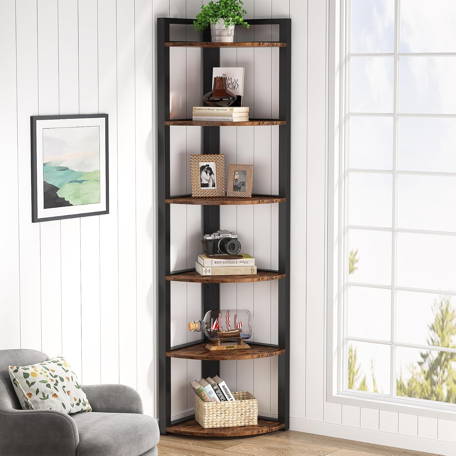 Home Office Bookshelves - Tribesigns 6 Tier Corner Shelf, 70.9