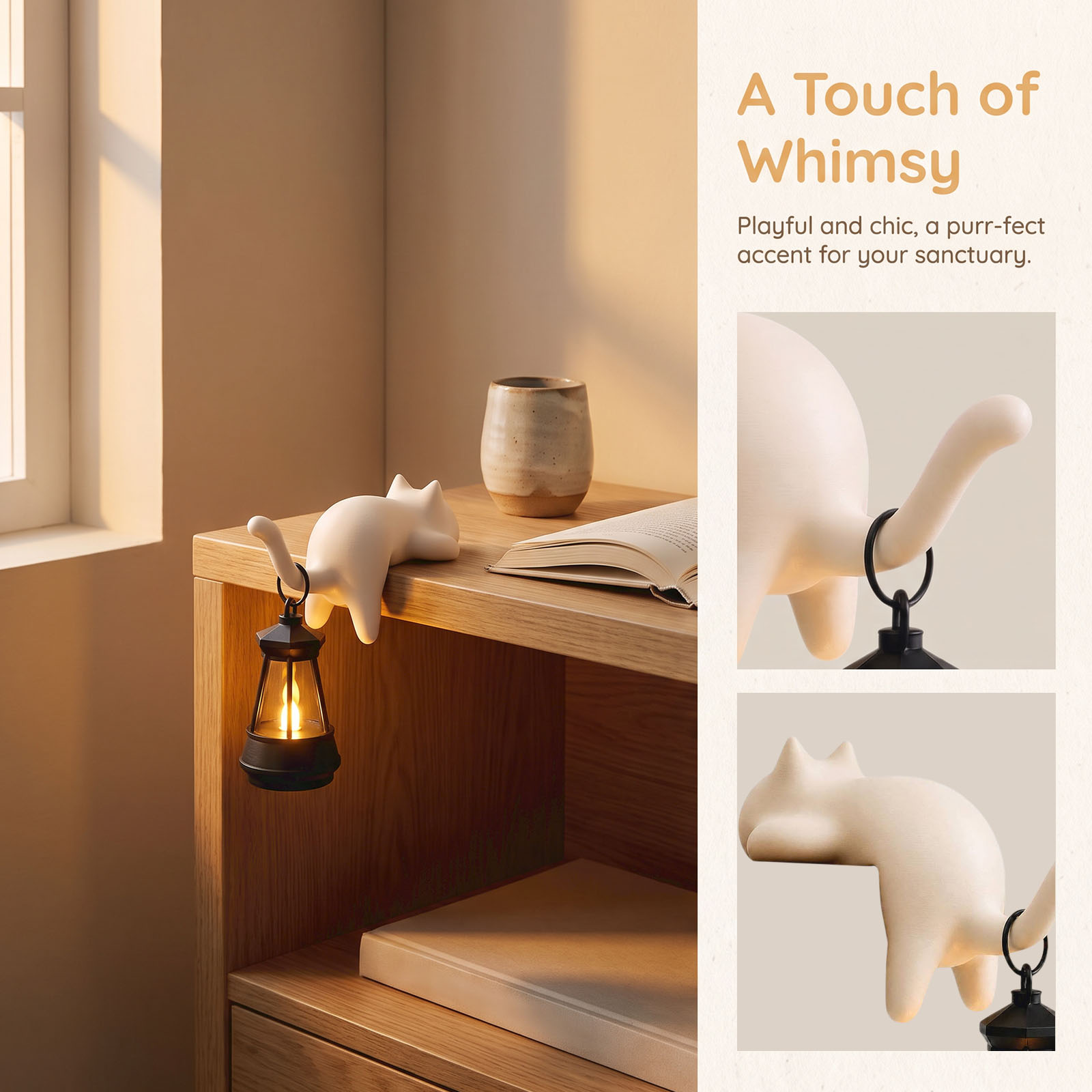 Home Office Bookshelves - Cat Shaped Lantern Lamp 3D Printed
