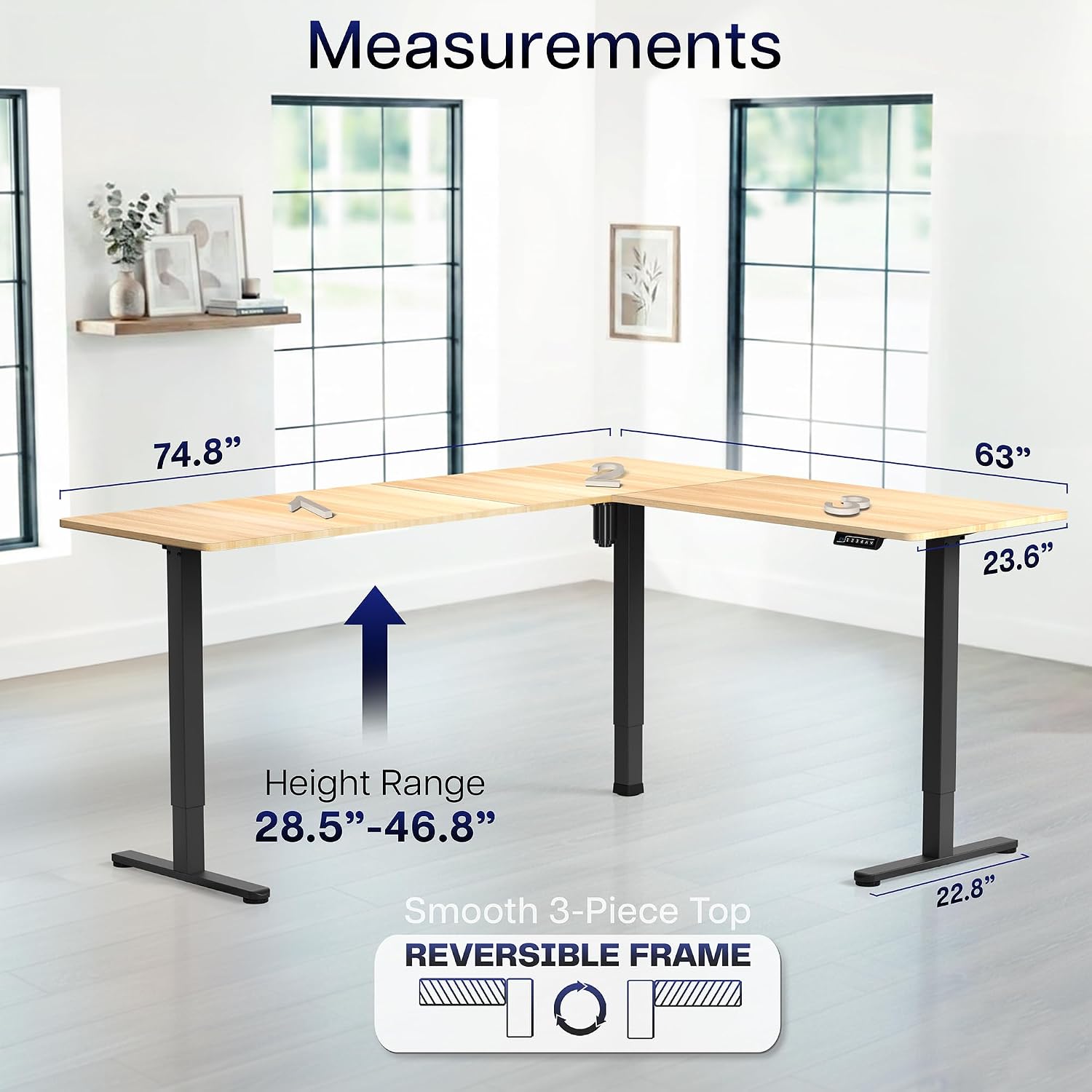 Standing Desk Electric - Light Wood 75x63in Corner Standing Desk