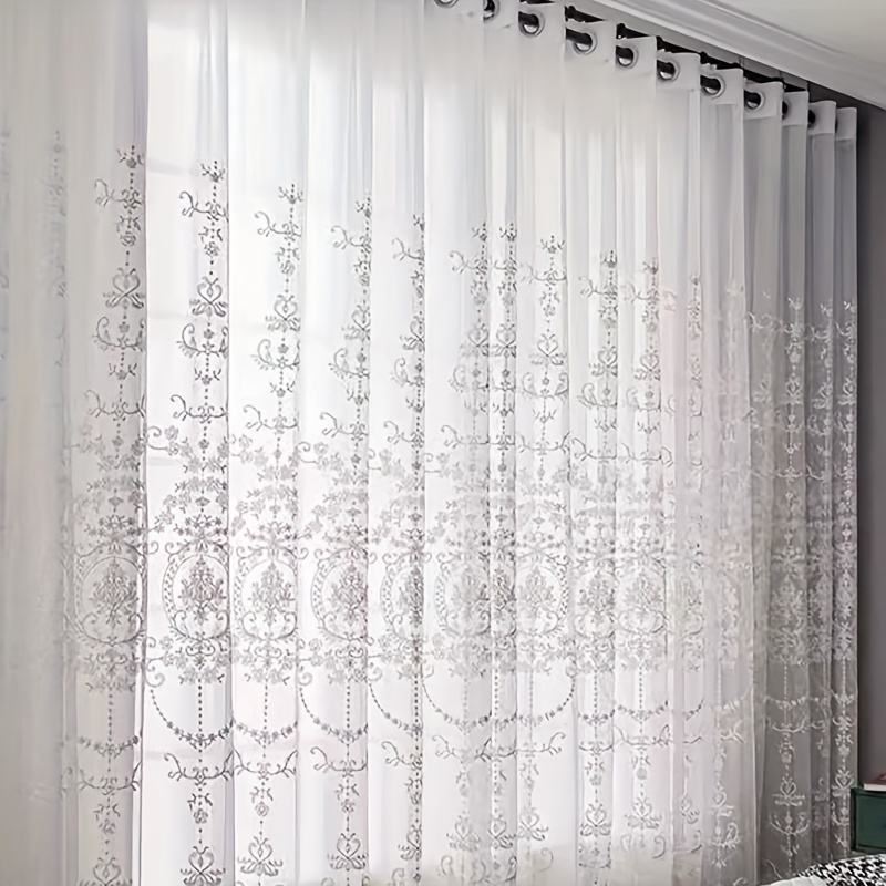 1pc White Embroidered Sheer Cu - Home Office Inspiration 评论和价格