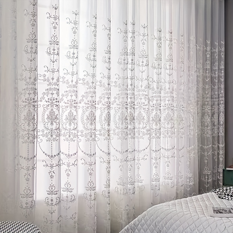1pc White Embroidered Sheer Cu - Home Office Inspiration 评论和价格