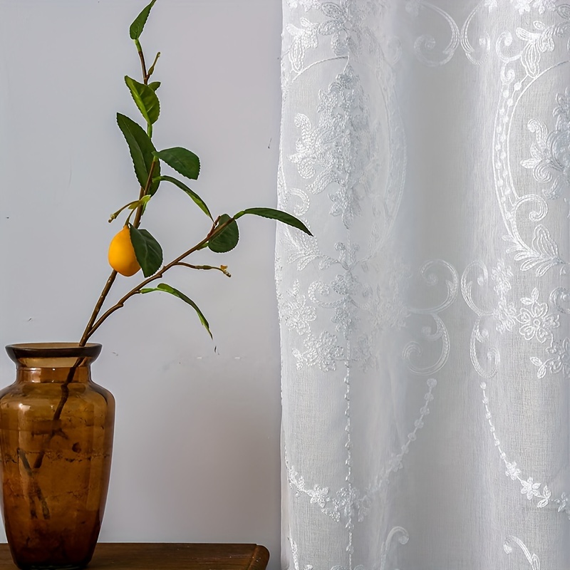1pc White Embroidered Sheer Cu - Home Office Inspiration 评论和价格