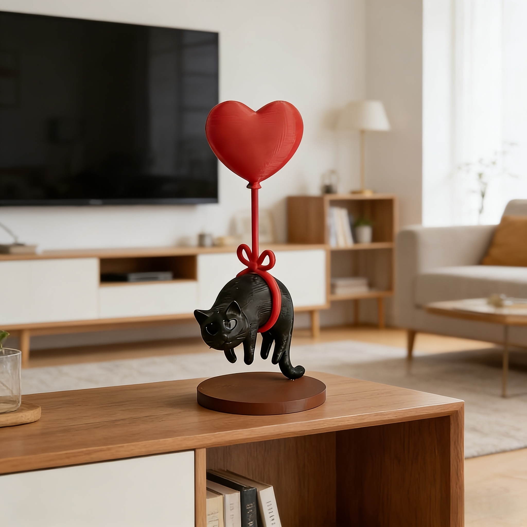 Floating Cat w/ Heart Balloon  - Home Office Bookshelves 评论和价格