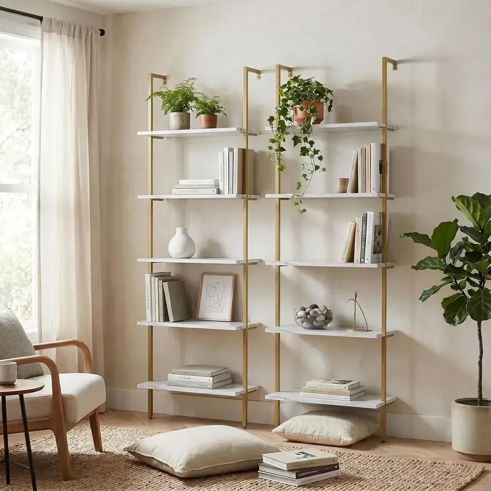 5-Tier White Marble Wall-Mount - Home Office Bookshelves 评论和价格