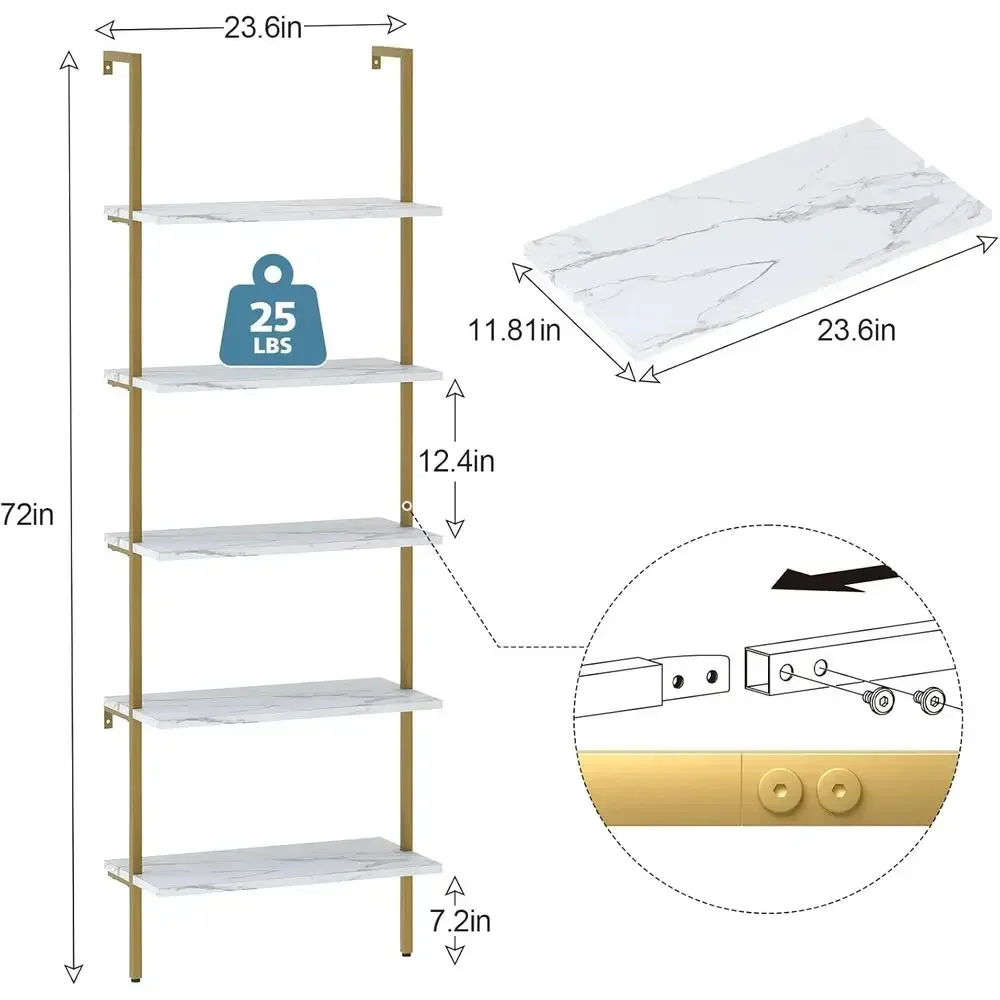5-Tier White Marble Wall-Mount - Home Office Bookshelves 评论和价格