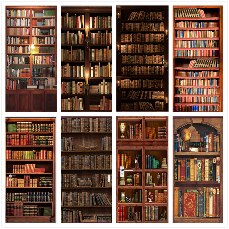 3D Door Wallpaper PVC Library  - Home Office Bookshelves 评论和价格
