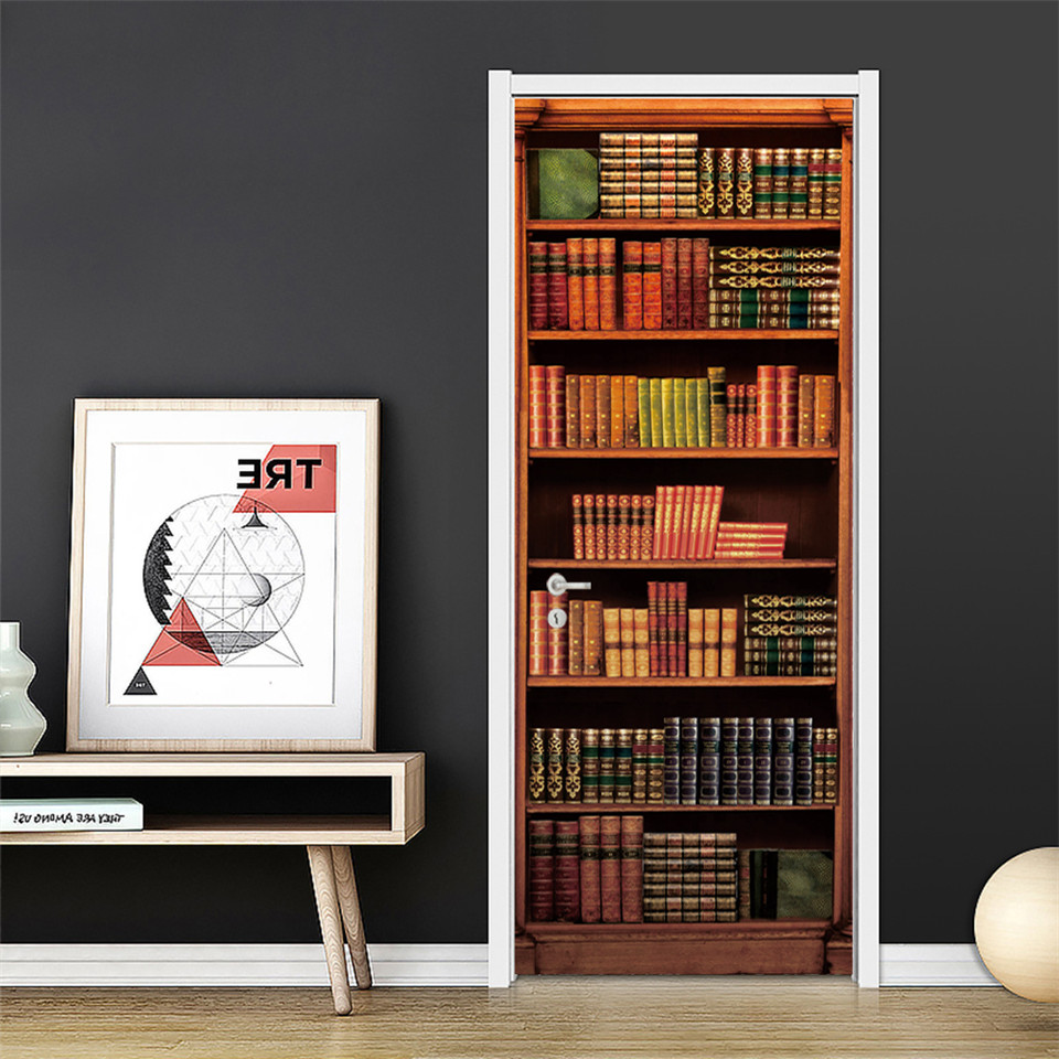 3D Door Wallpaper PVC Library  - Home Office Bookshelves 评论和价格