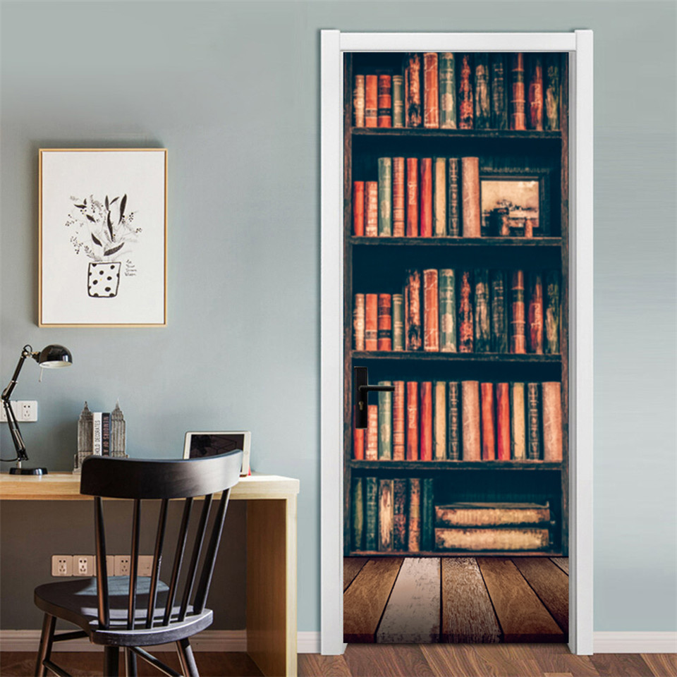 3D Door Wallpaper PVC Library  - Home Office Bookshelves 评论和价格