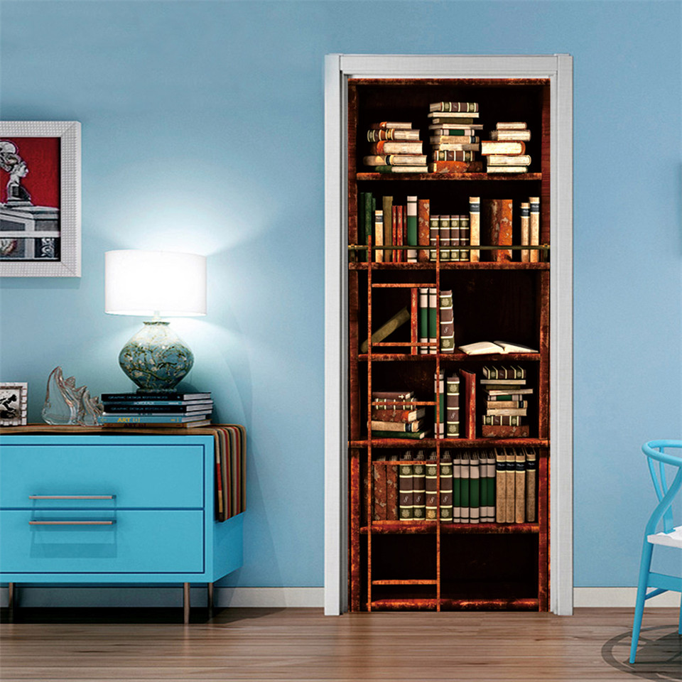 3D Door Wallpaper PVC Library  - Home Office Bookshelves 评论和价格