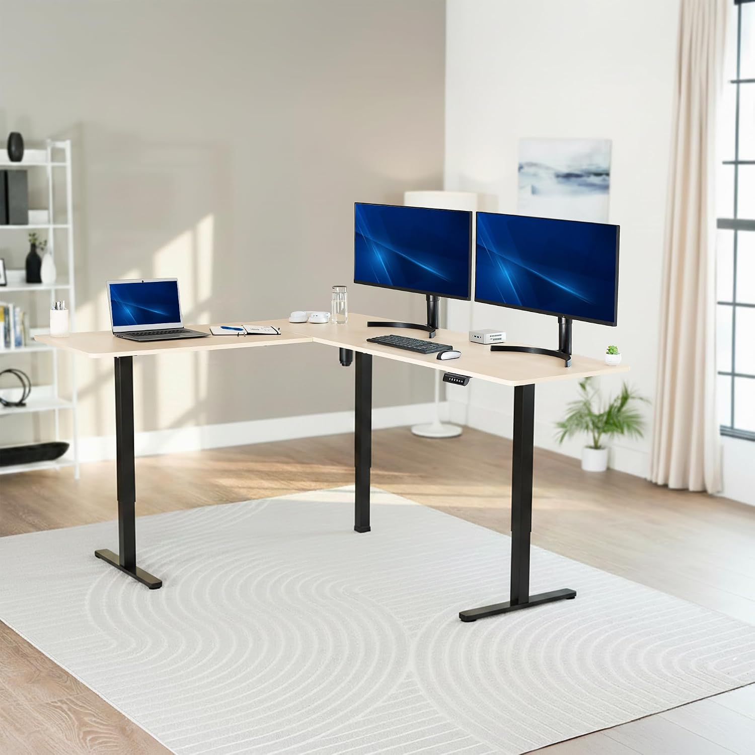 Light Wood 75x63in Corner Stan - Standing Desk Electric 评论和价格