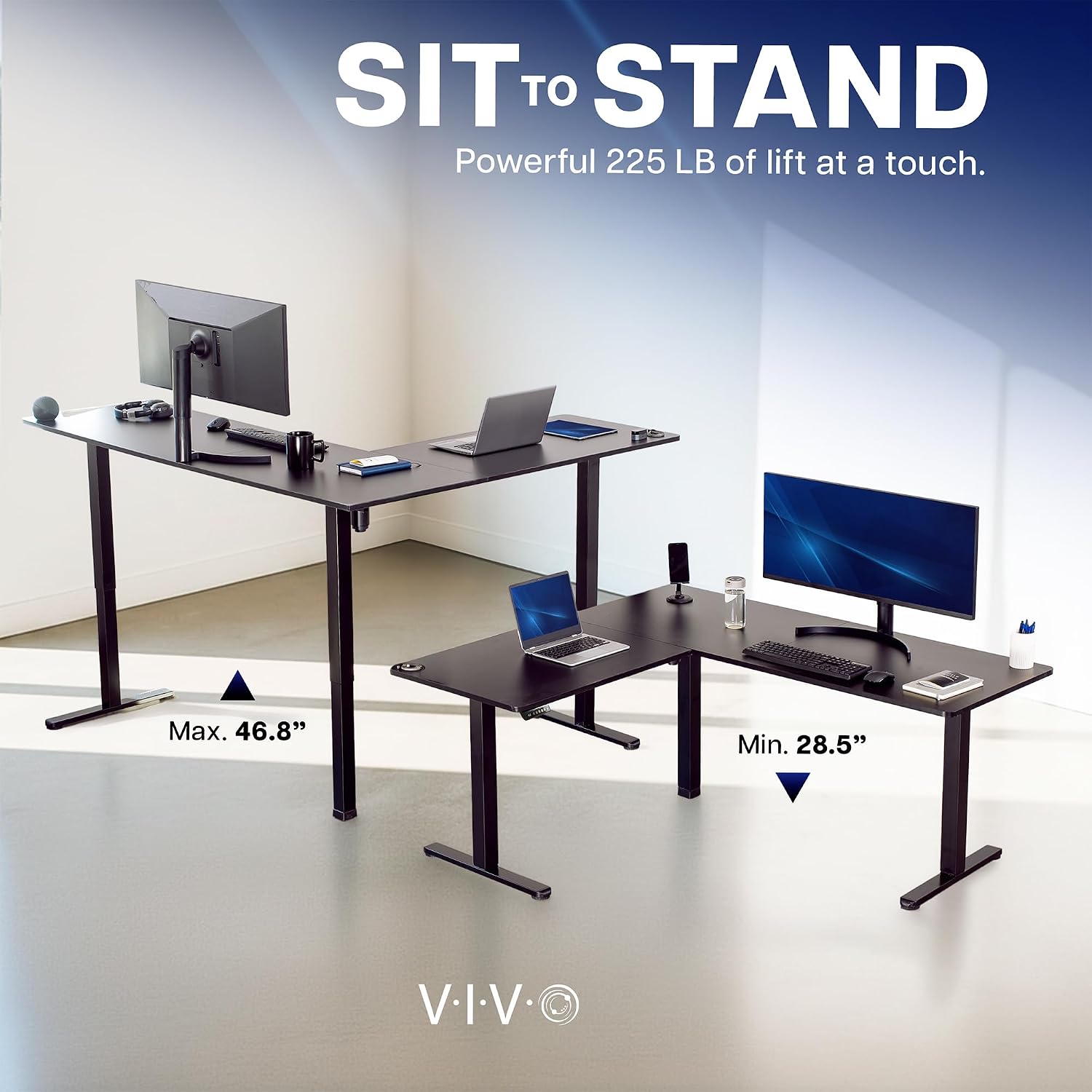 Light Wood 75x63in Corner Stan - Standing Desk Electric 评论和价格